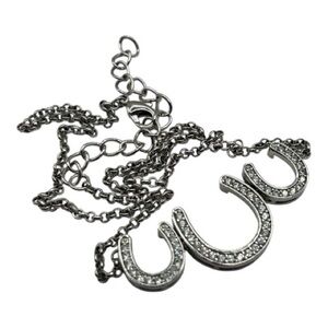 Elegant Silvertone Crystal Horseshoe Necklace